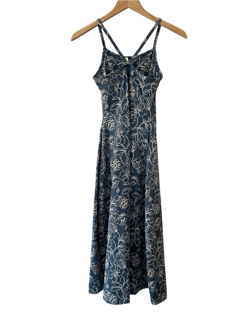 Pact Fit & Flare floral Midi Dress XS slate blue organic Cotton Pockets NWOT - Picture 2 of 10